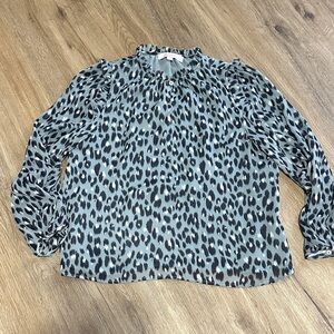 LOFT Animal Print Blouse - Black and Gray